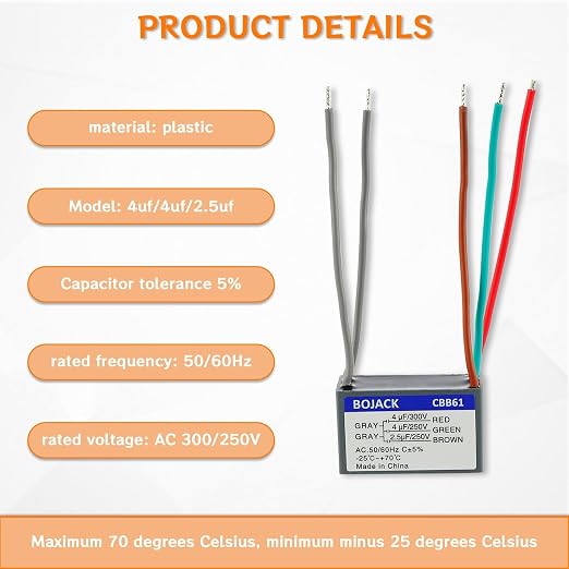BOJACK CBB61 4uf+4uf+2.5uf 250/300V 50/60 Hz Start Run Capacitor - Image 4