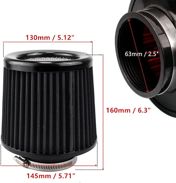 Premium Cone Air Filter, Clamp-on 2.5" Inlet Mesh Top Short Engine Replacement - Image 2