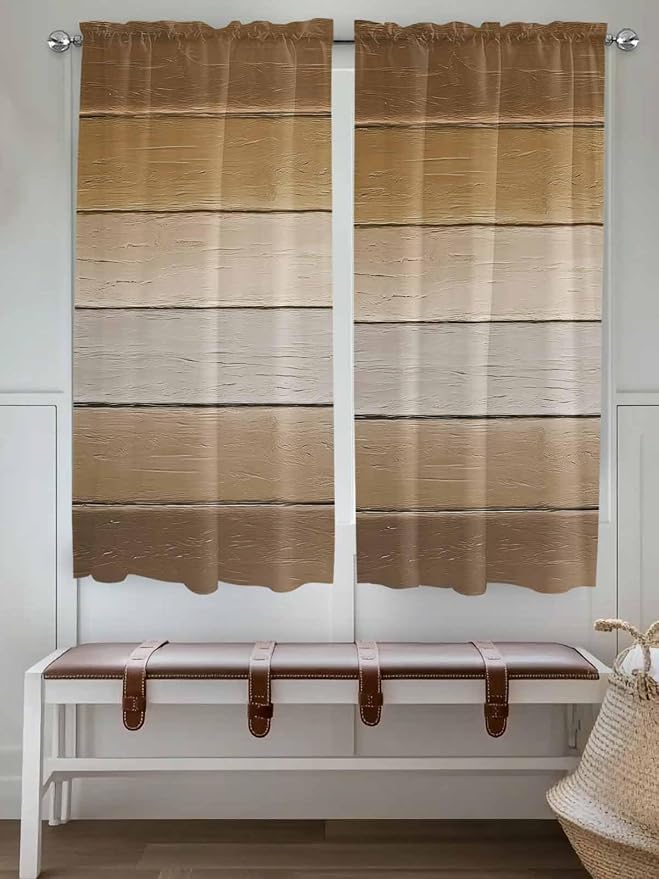 Vintage Brown Gradient Wood Grain Window Valance Curtains, Farmhouse Wood Barn - Image 2