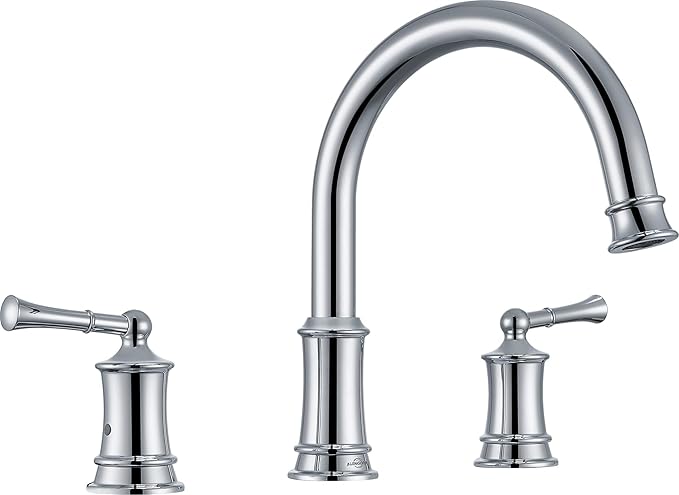 Polished Chrome Roman Tub Faucet, Antique Bathtub Faucet Set 3 Hole, High Flow Bath Tub Faucet 12-16 inch Widespread, Solid Brass Tub Filler 2 Handle 360° Swivel Spout Rough-in Valve(B2307-CP)