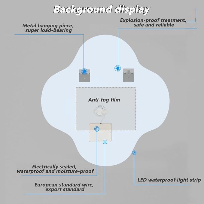 Irregular Bathroom Mirror with LED Light, Wall Mounted Mirror with Demister Pad - Image 7
