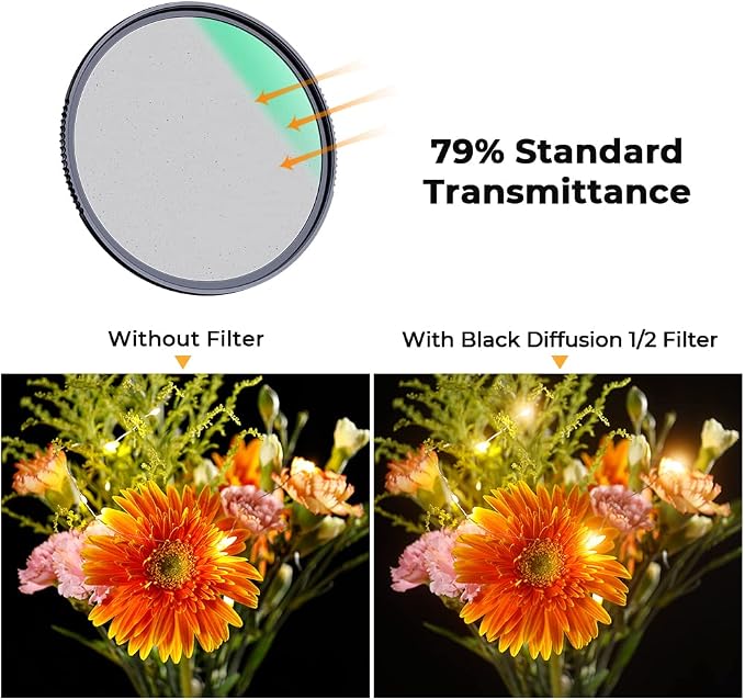 K&F CONCEPT 58mm Black Diffusion 1/2 Filter Mist Cinematic Effect Lens Filter - Image 4