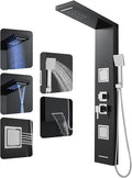 ROVOGO Shower Panel Tower System with Led Lights Rainfall Waterfall Shower Head, 2 Big Body Jets, Handheld and Tub Spout, Shower Column Stainless with Mixer Valve, Black