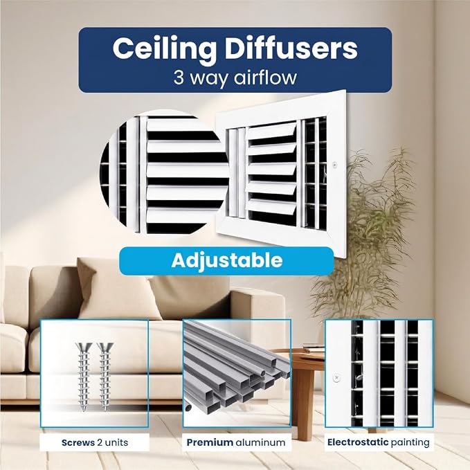 10x6 Inch Aluminum 3-Way Air Vent Register Wall Ceiling HVAC Cover - Image 4