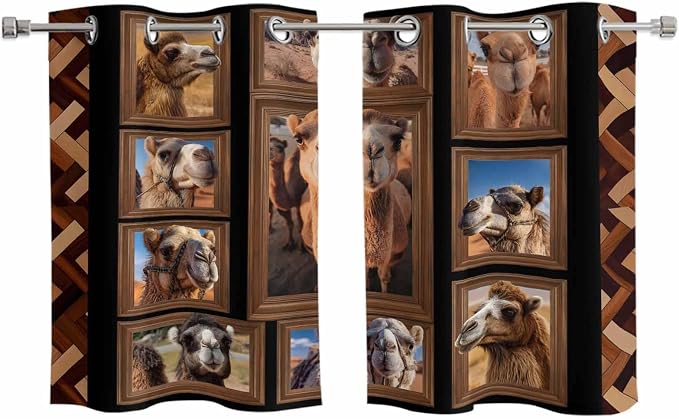 2 Panel Kitchen Cafe Curtains, Desert Camels Sunlight Filtering Nature Air by Hokiten