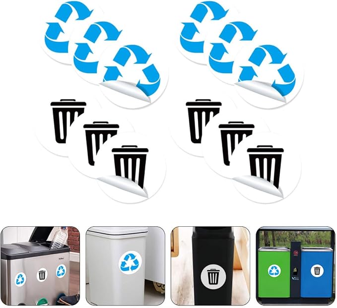 DOITOOL 12pcs Trash Can Recycling Stickers PVC Waste Sorting Decals Removable - Image 7