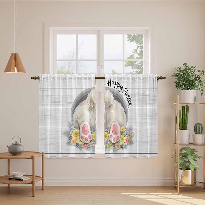 Easter Bunny Kitchen Curtains 54 Inch Long 2 Panel Set, Rod Pocket Window - Image 3