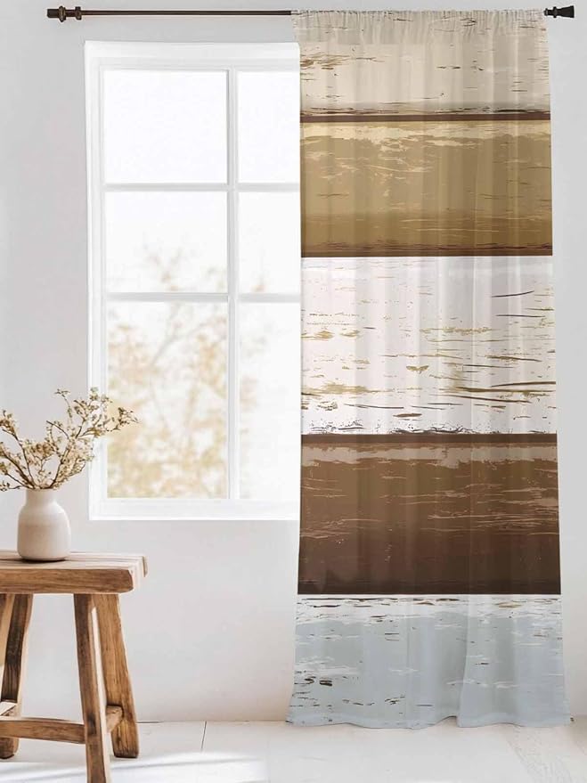 Sheer Curtains 108 Inches Long, Wood Grain Brown Semi Sheer Curtains Light - Image 3