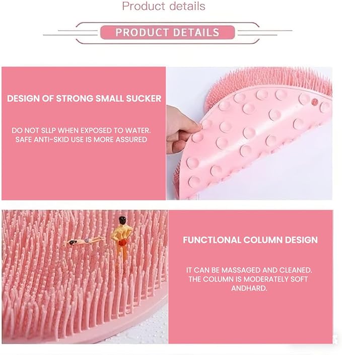 Shower Foot & Back Scrubber, Massage Pad with Suction Cups & Pumice Stone, Multi-Surface Silicone Bath Mat for Exfoliating and Massaging in Shower or Bathtub, 9.8x11.8 Inch (Beige)