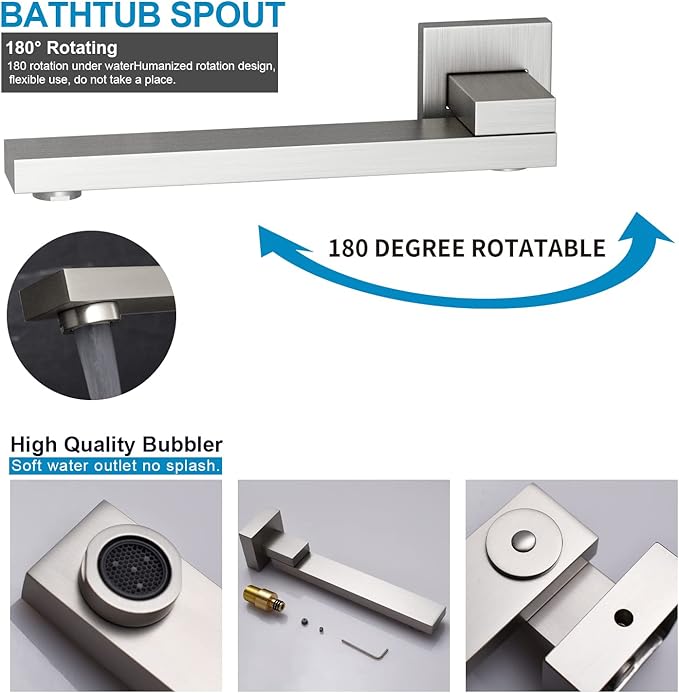 Brushed Nickel 4 Way Full Body Thermostatic Shower Faucet System 12 Inch Luxury Rain Shower System with Tub Spout, Handheld Shower and 6 PCS Body Jets Shower Fixtures