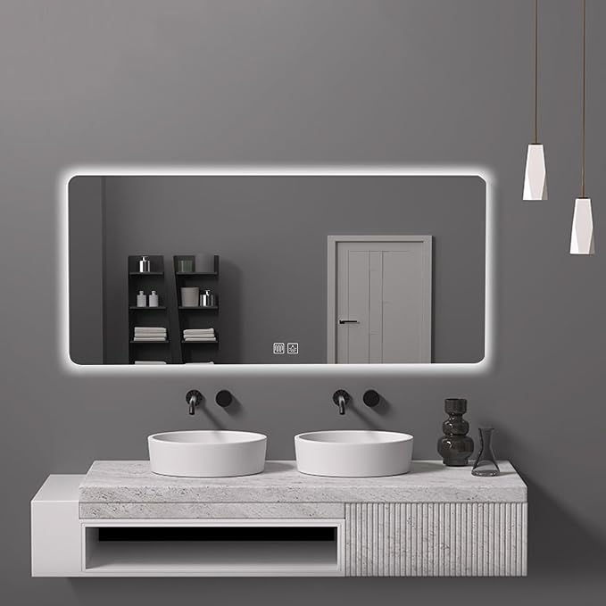 Bathroom Mirror with LED Lights, Lighted Bathroom Makeup Wall Mounted Mirror by YUGXTH