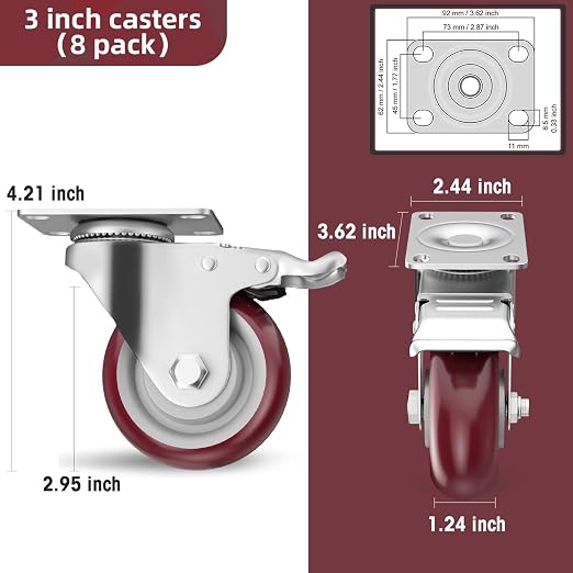 3" Heavy Duty Plate Casters - Image 2