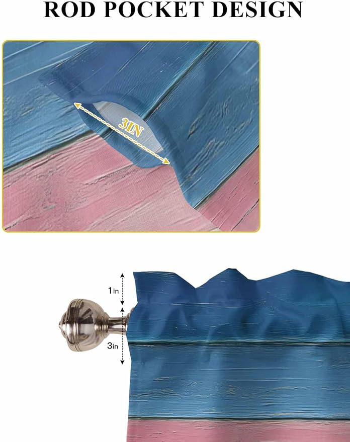 Blue Pink Brown Gradient Wood Grain Window Valance Curtains, Vintage Wood Board - Image 5