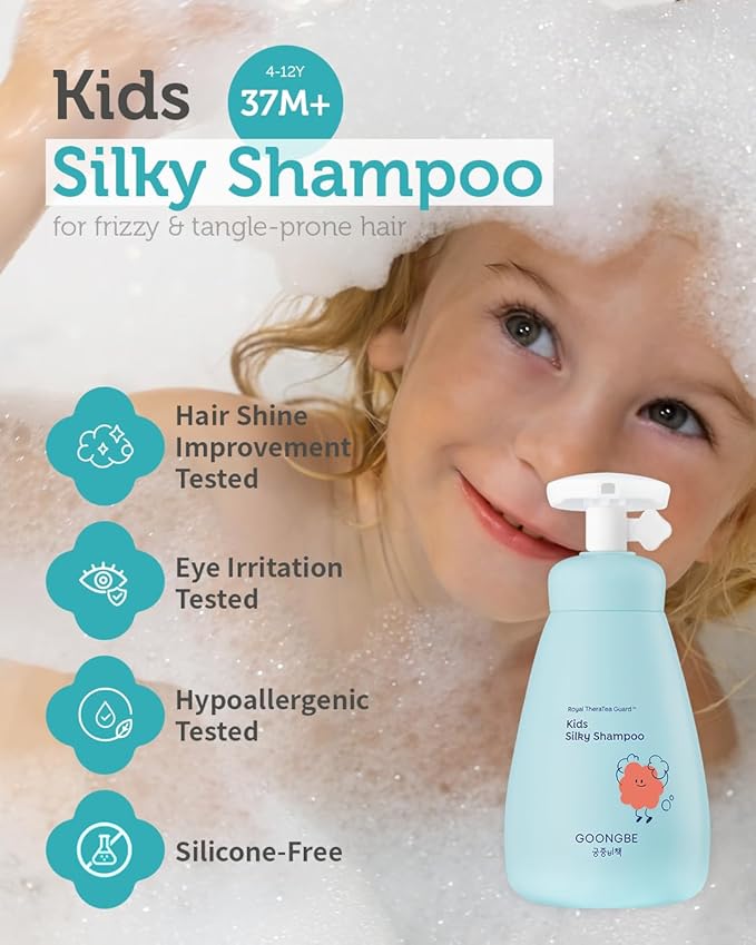 GOONGBE Kids' Bath Time Set - Korean Silky Shampoo & Mild Body Wash - Complete Hair & Body Care for Sensitive Skin - Low pH, Silicone-Free Formula - Allergen Free Scent, 10.1 fl.oz each