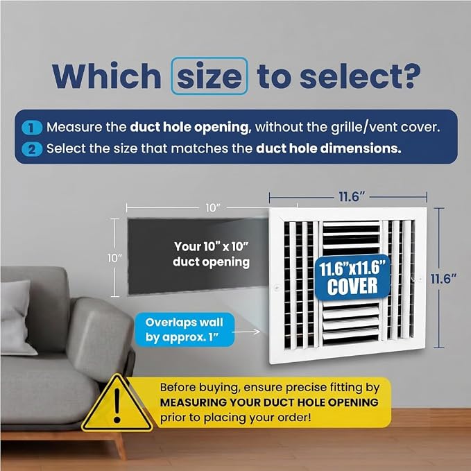 10x10 Aluminum 3-Way HVAC Vent Cover Register Wall Ceiling Quiet Adjustable - Image 2