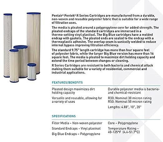 Pentair Pentek R50-BB Big Blue Sediment Water Filter, Whole House Pleated - Image 4