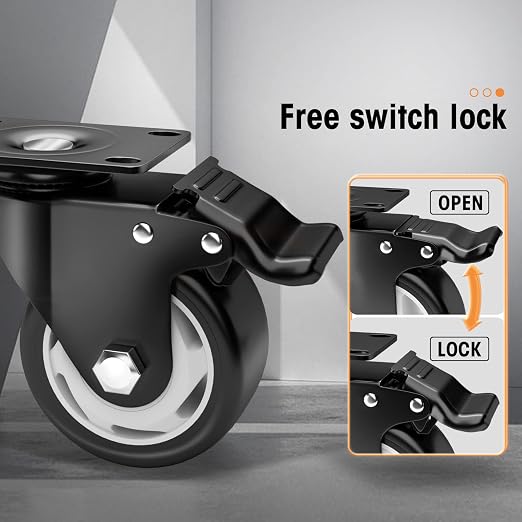 Casters, Top Plate Swivel Wheels, Locking Casters - Image 2