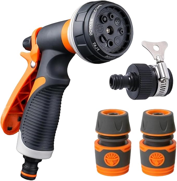 Hose Sprayer Nozzle - Spray Nozzles for Garden Hose, 8 Adjustable Spray Patterns High Pressure Irrigation Attachment Head for Car Wash Showering Pets Outdoor Fun Lawns and Watering Plants
