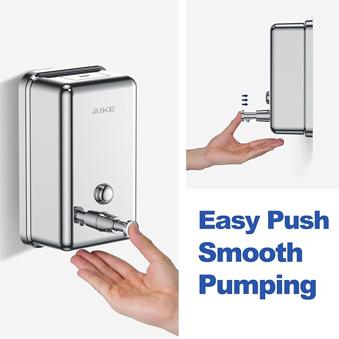 AIKE 37oz Surface Mount Stainless Steel Soap Dispenser for Commercial,Polished Stianless Steel Finish Model AK1003