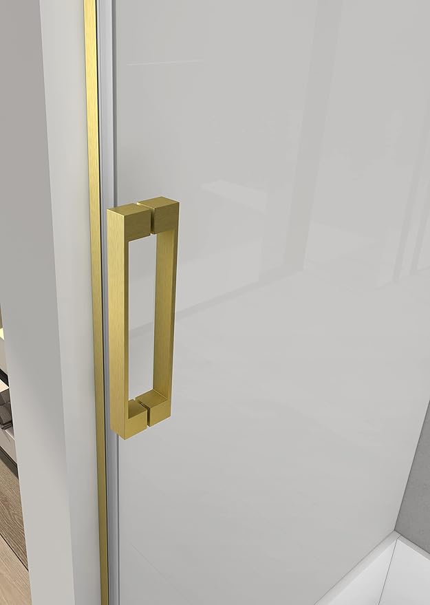 Sunrosa Semi-Frameless Tub Shower Door, 59-2/8"W 60" H Single Sliding Door With Tempered Glass 5/16"(8mm) for Bathtub in Brushed Gold