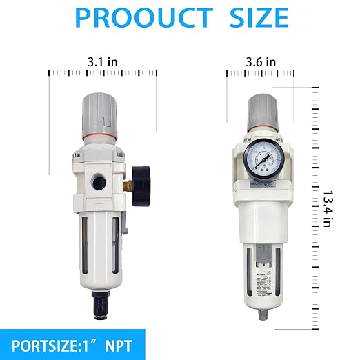 XingNEeng 1" NPT Compressed Air Filter Regulator Combo Piggyback, Water/Oil - Image 3