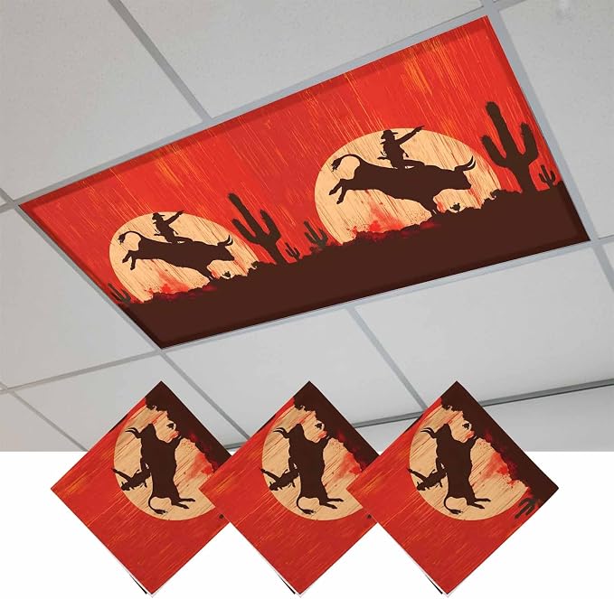 Fluorescent Light Covers for Drop Ceiling Western Cowboys Horse Riding on Red by Unknown