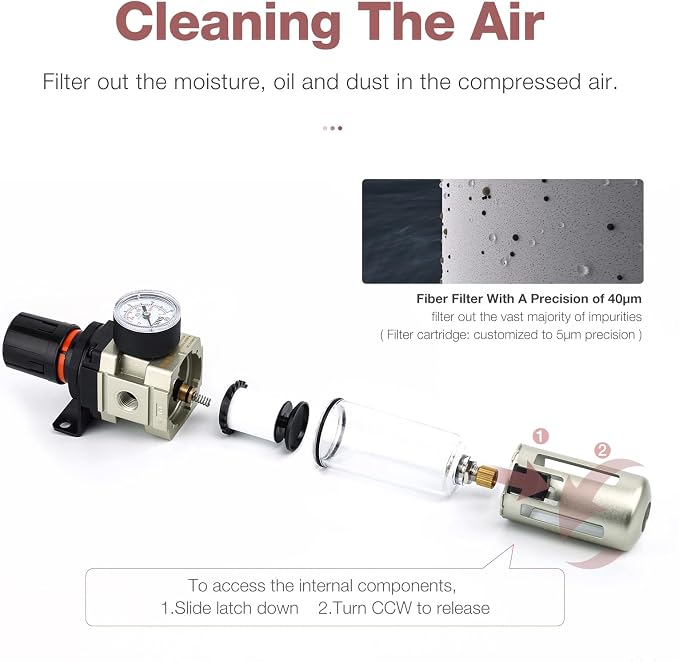 SNS Compressed Air Filter Regulator Piggyback Combo 3/8''NPT- Poly Bowl - Image 4