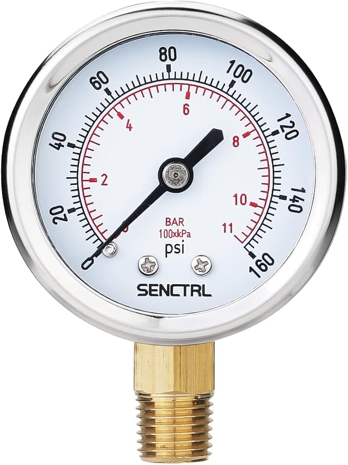 SENCTRL 0-160 Psi Pressure Gauge, 1/4 NPT Lower Mount, Waterproof, Stainless by senctrl