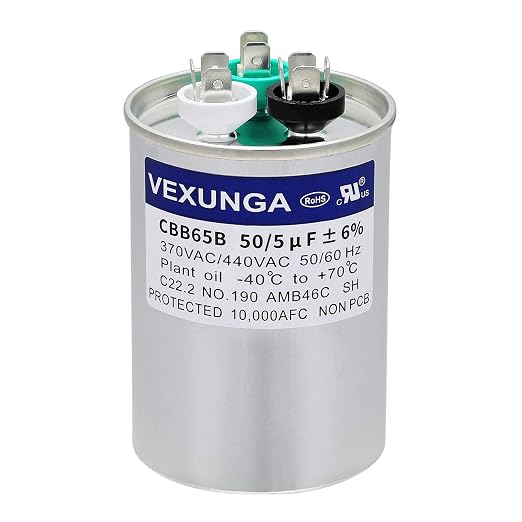 VEXUNGA 50/5 uF 50+5 MFD 370VAC or 440VAC Dual Run Start Round A/C Capacitor by VEXUNGA