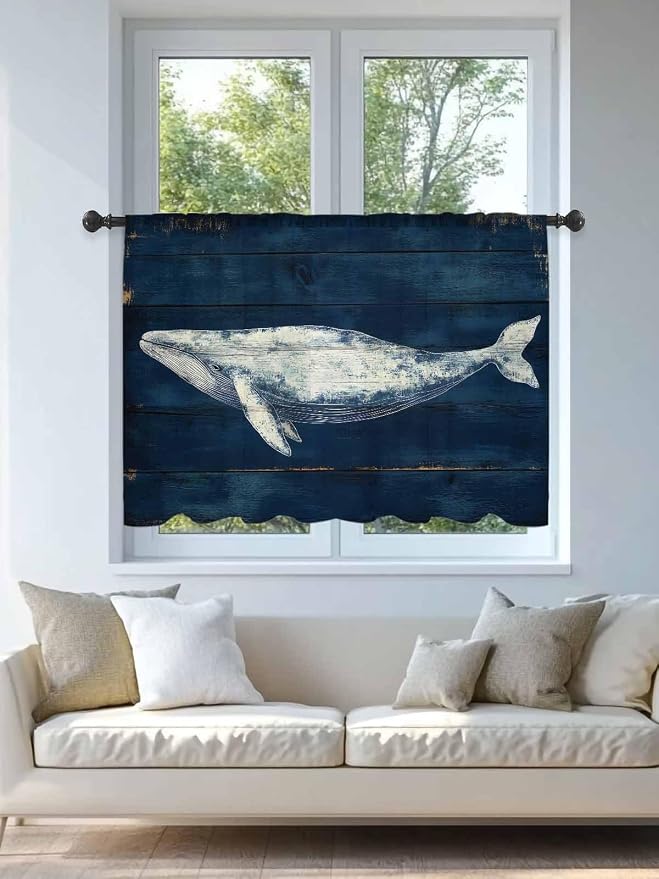 Sheer Curtains 45 Inch Length, Summer Whale Semi Sheer Curtains Light Filtering - Image 4