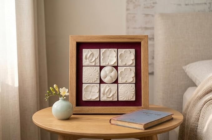 Air Purifying Healing Ceramic -Korean Flowers 4 Square Wall Tiles, One - Image 6