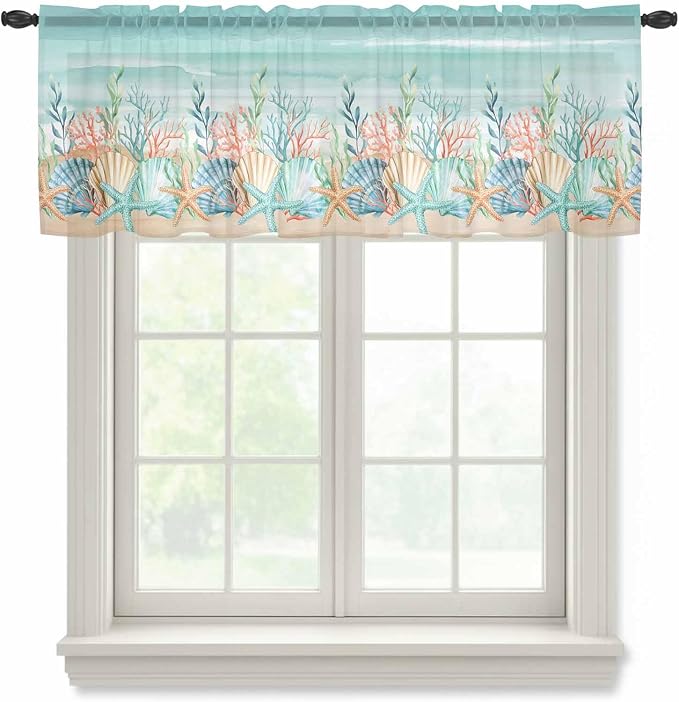 Summer Beach Sheer Valance Curtains by Houseown