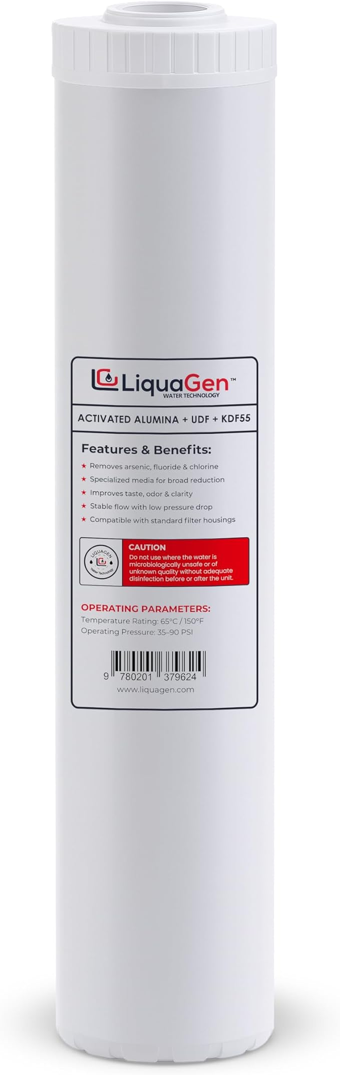 LiquaGen Activated Alumina + Carbon + KDF-55 Replacement Water Filter Cartridge by LiquaGen