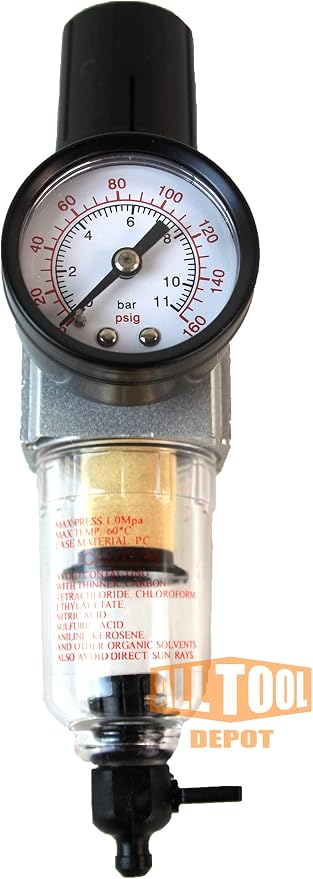 1/4" NPT Mini Compressed Air In Line Filter Regulator Combo Piggyback, Poly by AllToolDepot