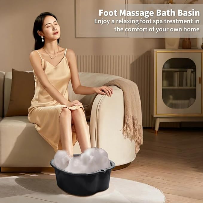 Foot Soaking Tub Large Size Foot Basin Sturdy Soaking Feet Bucket Massager Tub Exfoliation Callus Pedicure Foot Spa Bath Bucket for Women and Men (Black), 15*13*6 Inch