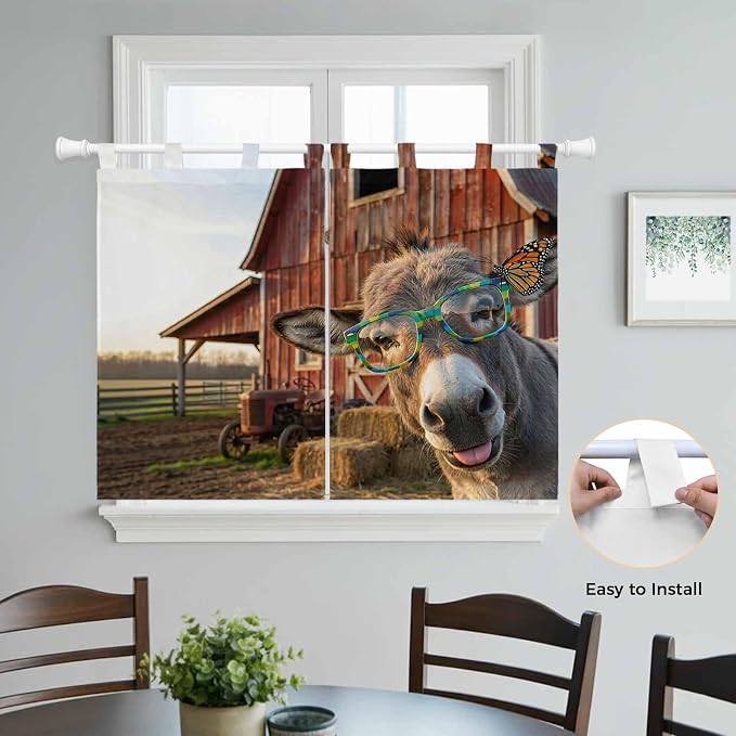 Farm Donkeys Bedroom Curtains 63 Inch Length, Window Curtains Tab Top, - Image 4