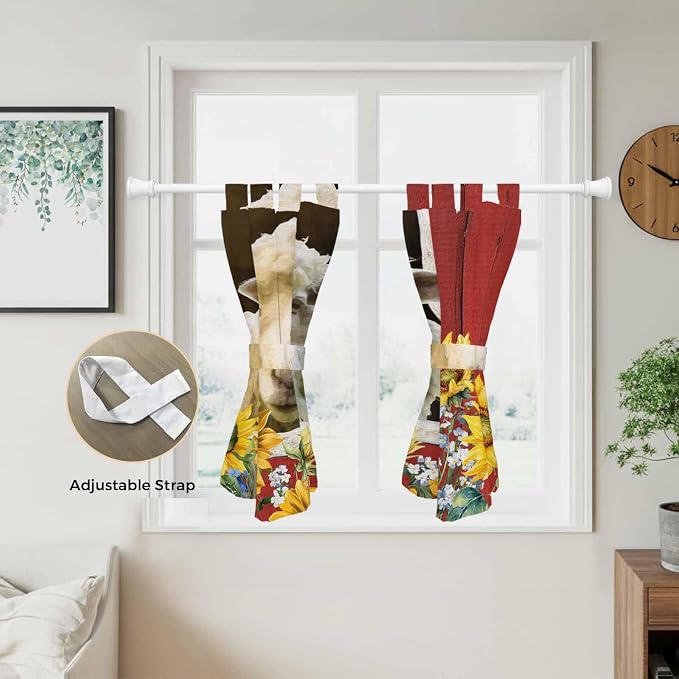 Sheep Flowers Kitchen Curtains 45 Inch Length, Short Cafe Window Curtains Tab - Image 5