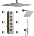 Shower System Brushed Nickel Shower Faucet Set, Digital Tempreature Display Shower Faucet with 12 inch Ceiling Mount and 8 inch Wall Mount Shower Head, with 6 PCS Body Jet, Handheld Spray