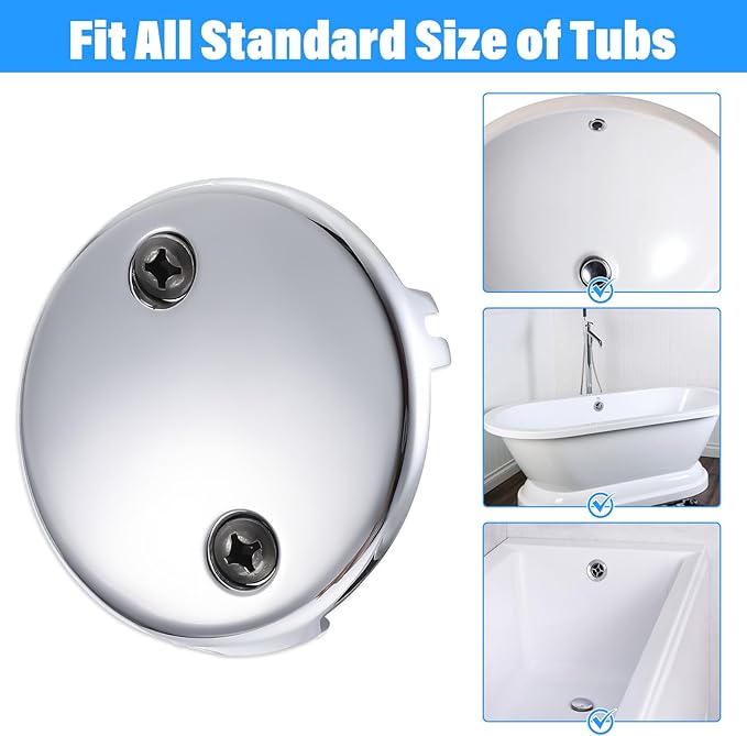 Tub Drain Overflow Covers, 3-1/8" Two Hole Bathtub Drain Overflow Cover with Screws, Fits Most Standard Bath Tub Drains(Silver)