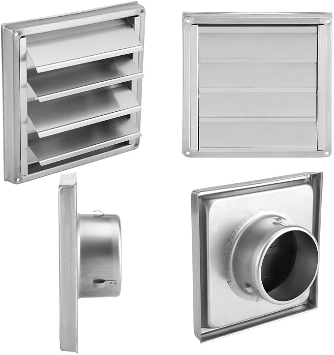 Extractor Fan Outlet, 100mm Stainless Steel Wall Air Vent Outdoor Filter Square - Image 4