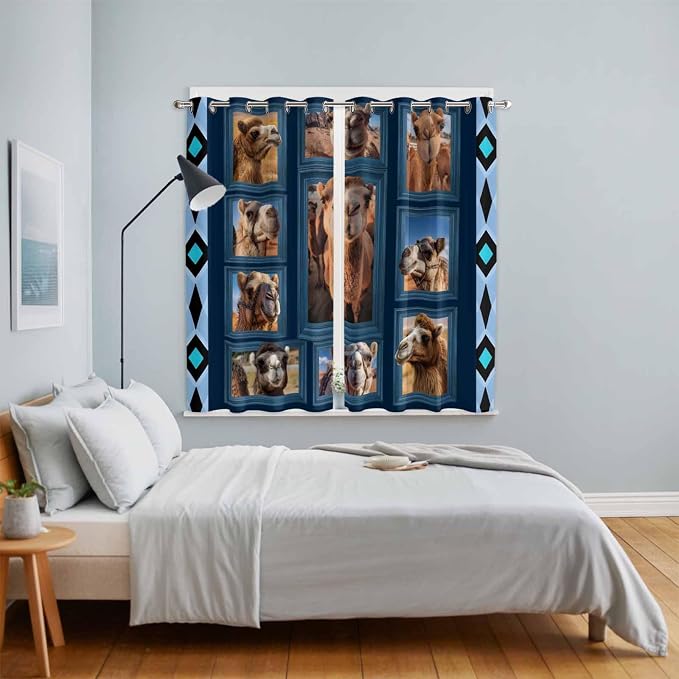 2 Panel Kitchen Cafe Curtains, Desert Camels Sunlight Filtering Nature Air - Image 4