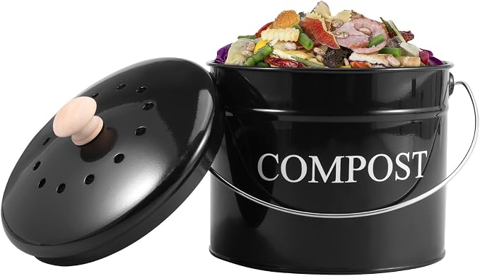 Kitchen Compost Bin 0.8 Gallon Metal Countertop Compost Bin by HJJWNDDNG