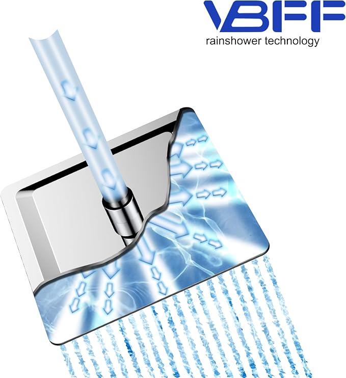 VBFF-Shower Head,rain shower head, 8 inch- Square Shower Head, 1.8 GPM Flow Rate, rainfall showerhead,VBFF07 (Chrome)
