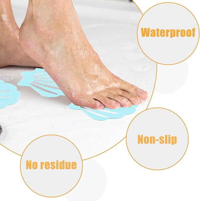 Bathtub Stickers Non Slip, Shell Shaped Tubs Safety Shower Treads, Adhesive Sticker for Bathroom Bathtub, Shower Floor,Blue (30Pcs)