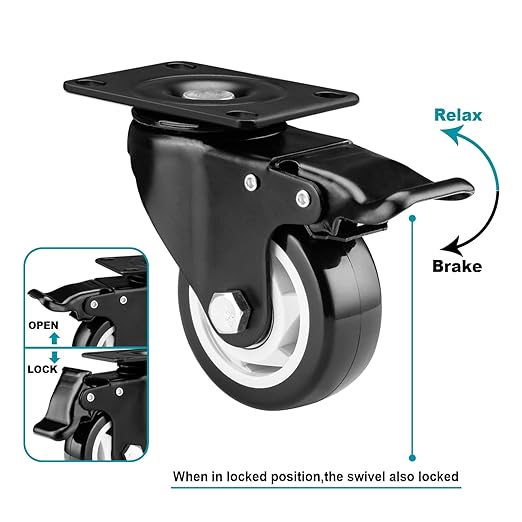 Caster Wheels - 3 Inch Casters Set of 4 Heavy Duty, BOSGEOT Locking Industrial - Image 2