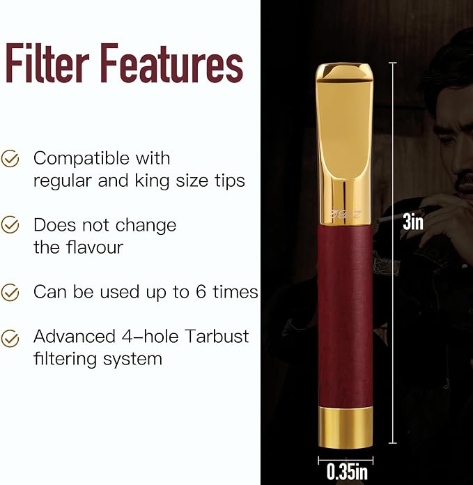 Reusable Washable Cigarette Filter Tips Mouthpiece Handcrafted Solid Wood Metal - Image 3