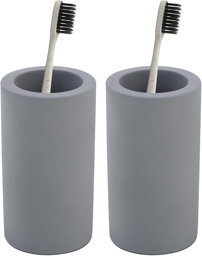 2Pcs Diatomite Toothbrush Holder for Bathroom Sink, Countertop Organizer, Quick Dry Stand Cup for Toothpaste, Razors, Makeup Brushes - Water-Absorbent & Quick-Drying (Dark Grey, Height 4.3")