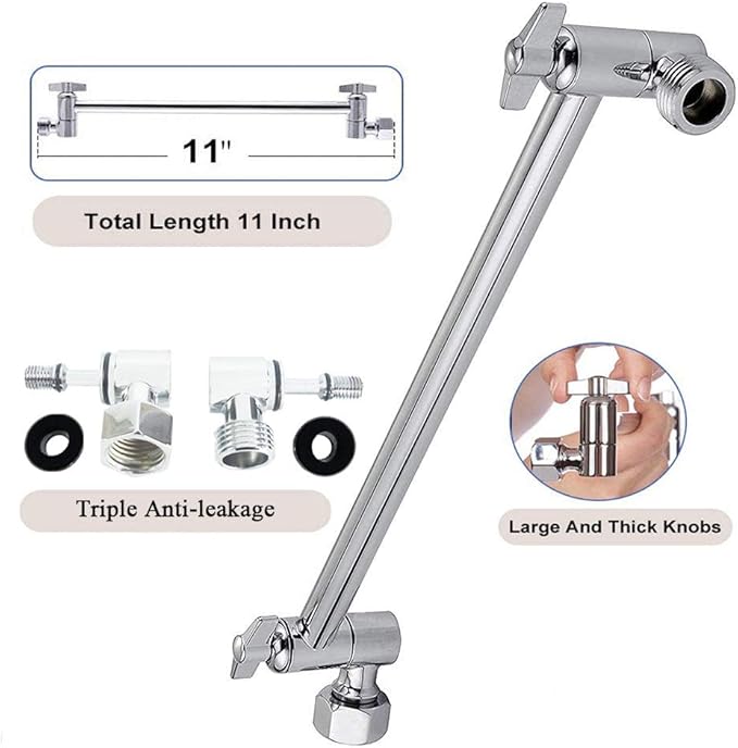 HarJue High Pressure Shower Head with 11 IN Adjustable Arm, Rainfall with Shower Arm-Make Water Flow Down Vertically for Better Bathing Experience(5 In, Chrome)