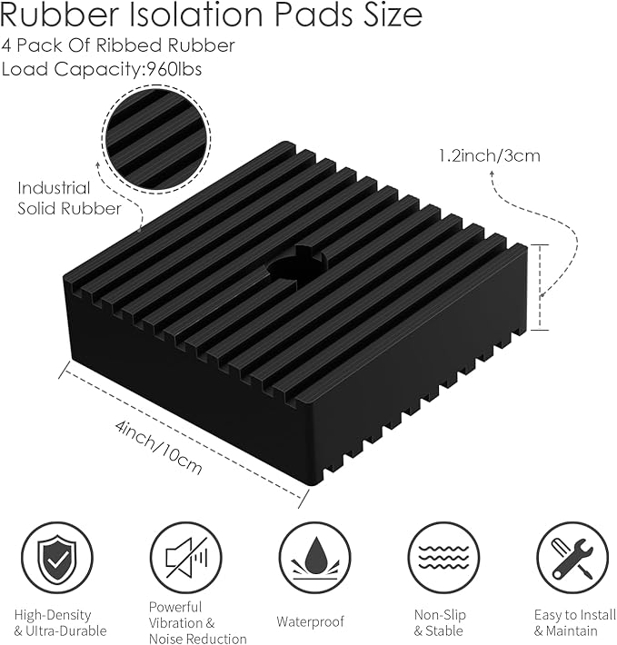 4 Pack Shock pad for air Compressor or Equipment Solid Rubber 4"x4"x1.2" - Image 2