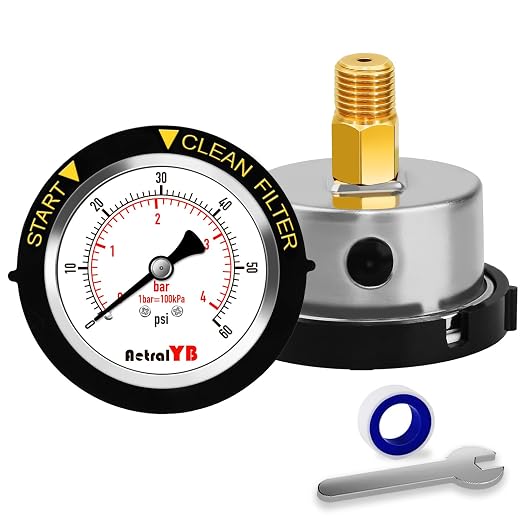 60PSI Pool Filter Pressure Gauge, 2 inches Dial, 1/4" NPT Back Mount, by Unknown